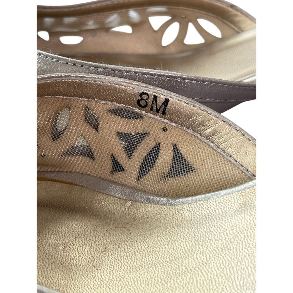 VAN ELi Gold Leather Kitten Heel Mules Size 8 Pointed Toe Slip On Italy - Picture 9 of 10